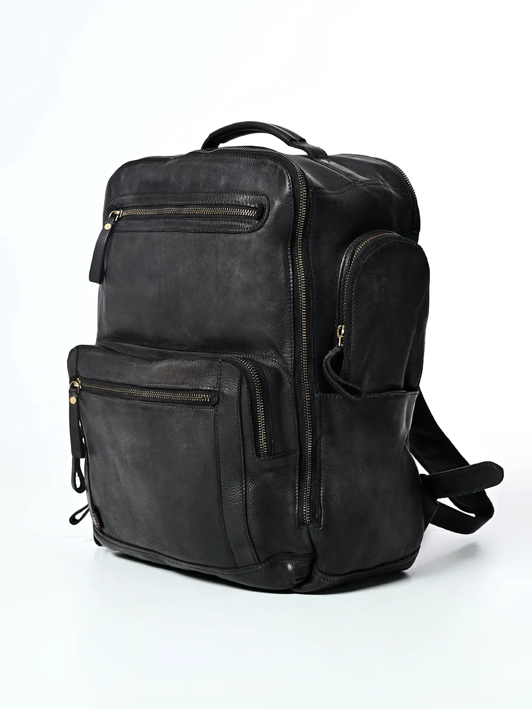 Art N Vintage Slider : Real Leather Black Backpack