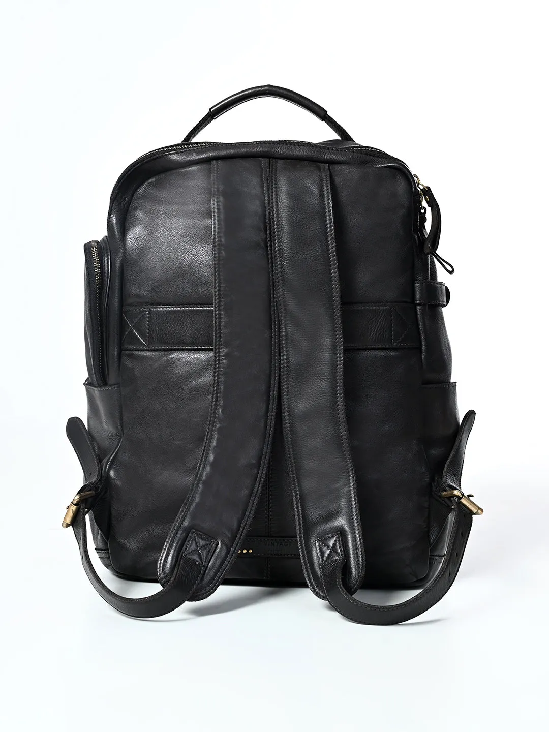 Art N Vintage Slider : Real Leather Black Backpack