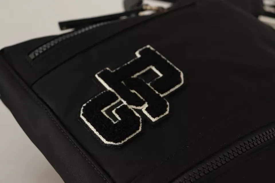 Black Nylon Leather DG Logo Patch Messenger Cross Body Bag