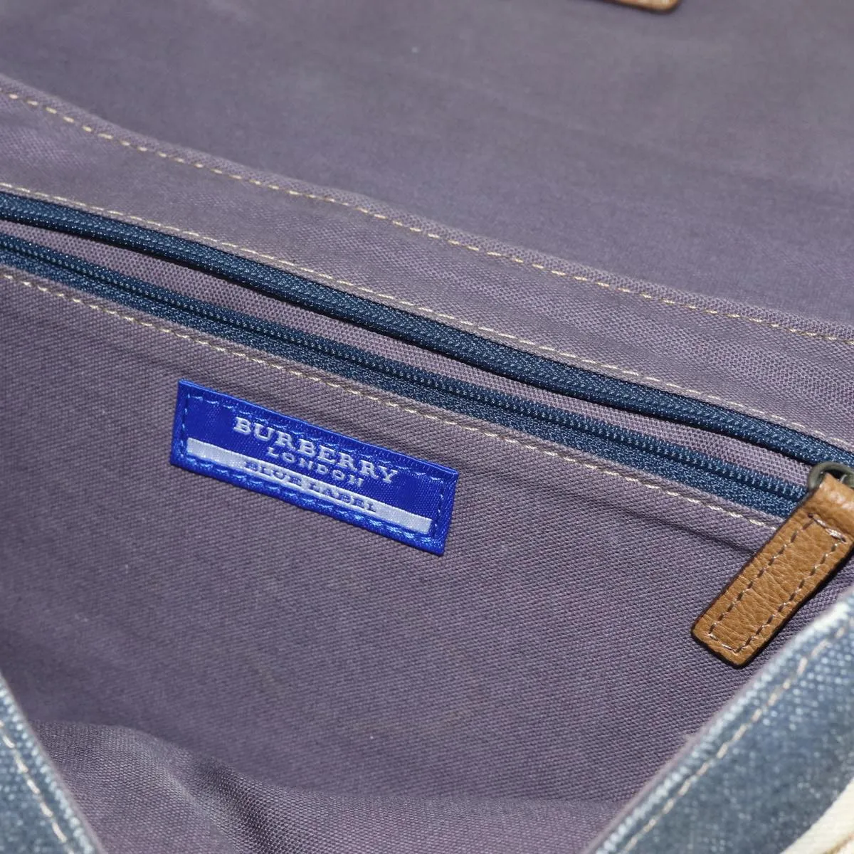 BURBERRY Blue Label Shoulder Bag Canvas White Navy Brown  hk1266