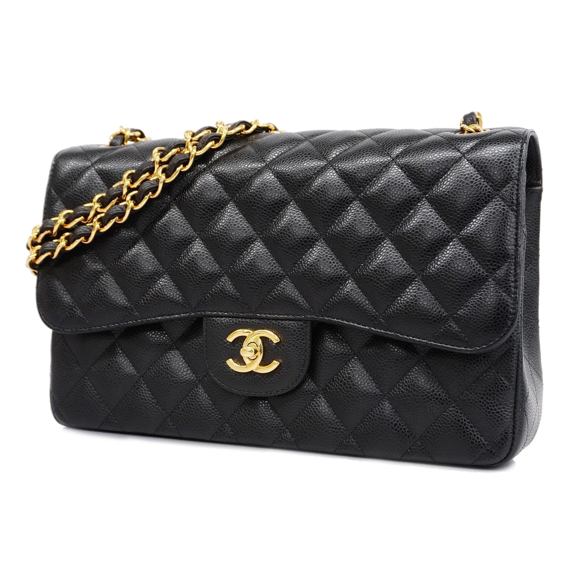 CHANEL  Big Matelasse W Flap W Chain Women's Leather Shoulder Bag Black