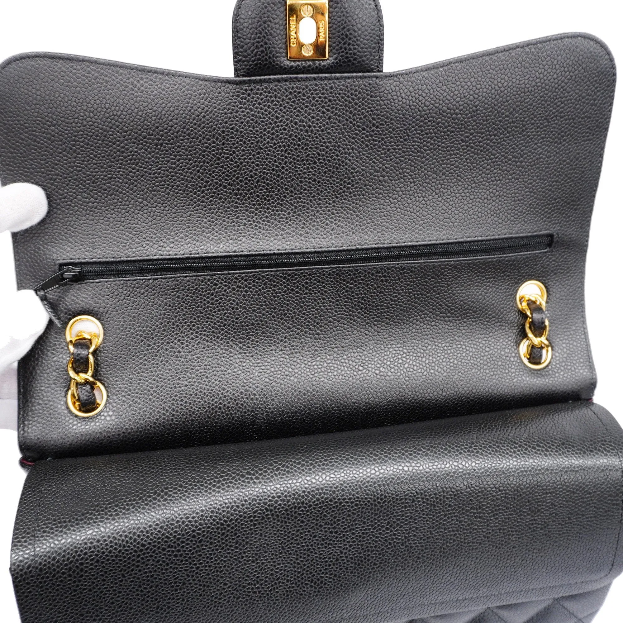 CHANEL  Big Matelasse W Flap W Chain Women's Leather Shoulder Bag Black