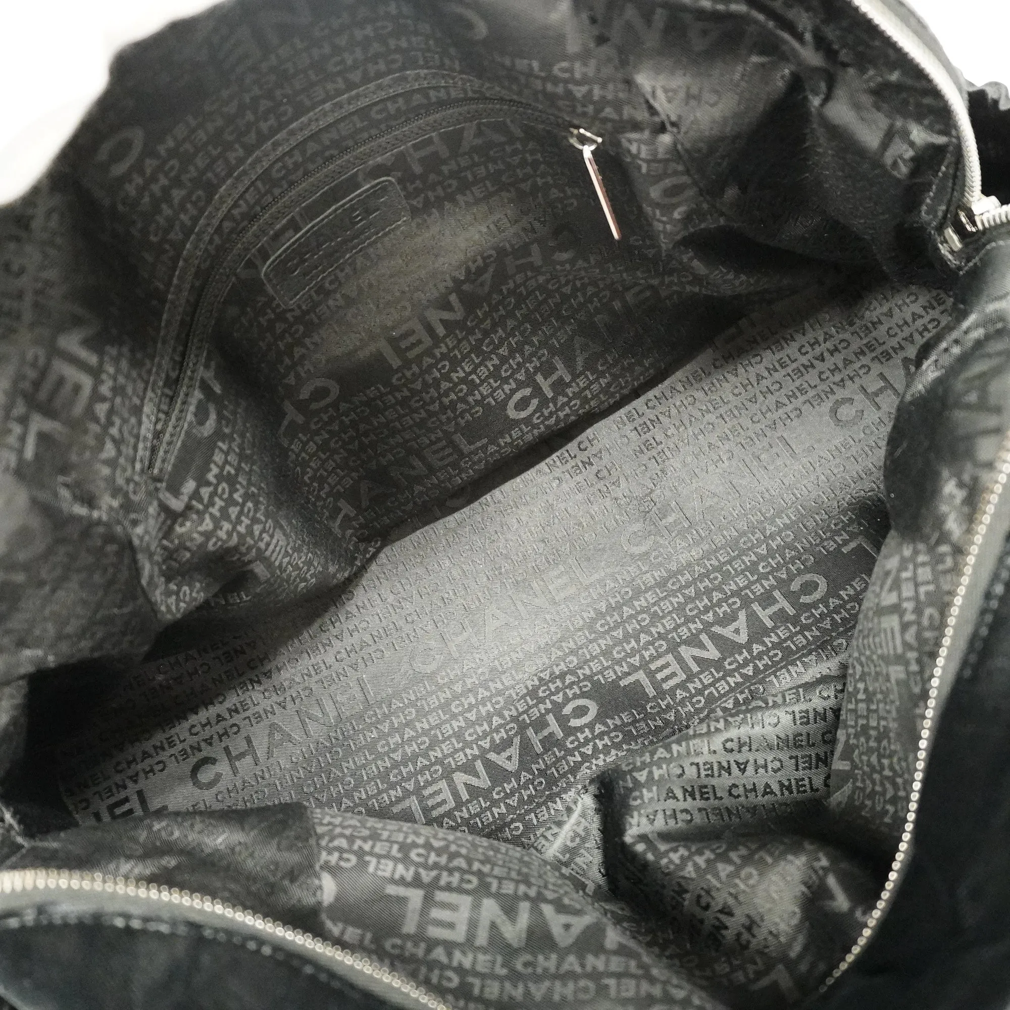 CHANEL  Boston Bag Men,Women,Unisex Satin,Leather Boston Bag Black