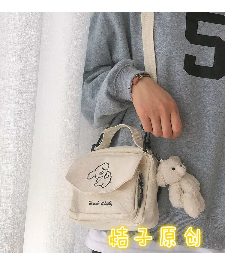 Darianrojas Japanese Cute Soft Cute Dog Canvas Small Bag Korean Small Fresh Girl Messenger Bag Purses and Handbags  Handbags Women Bags