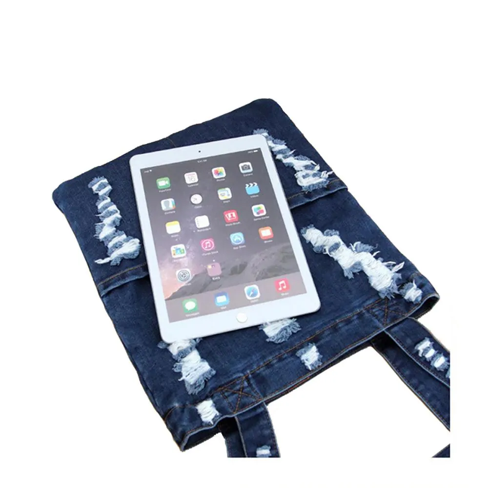 Large Capacity Soft Ripped Denim Tote Bag
