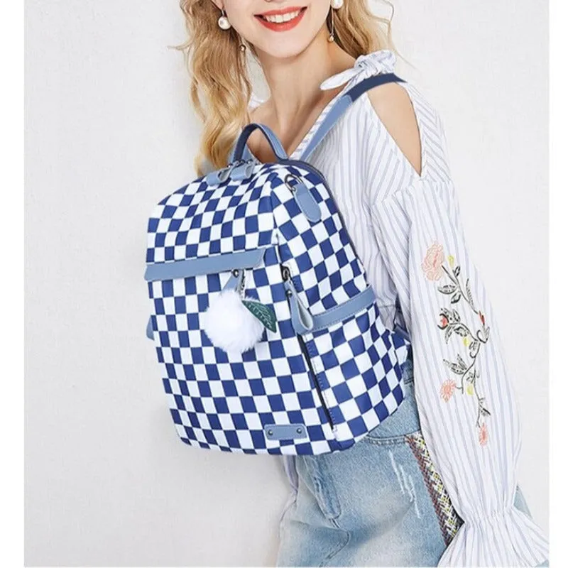 Oxford Plaid Waterproof Backpack For Girls